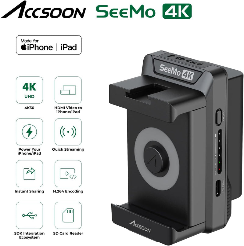 Accsoon SeeMo 4K iOS/HDMI Adapter, 4K HDMI Video Capture Terminal for iPhone and iPad